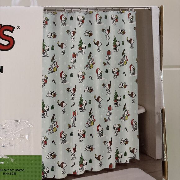 Peanuts Snoopy Christmas Holiday Fabric Shower Curtain 72 In w X 72 In L - Picture 2 of 8